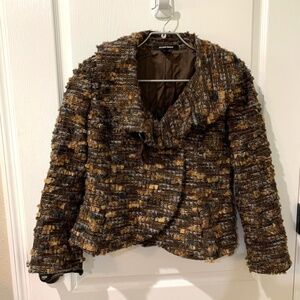 Ellen Tracy Brown and Gold Tweed Blazer Jacket